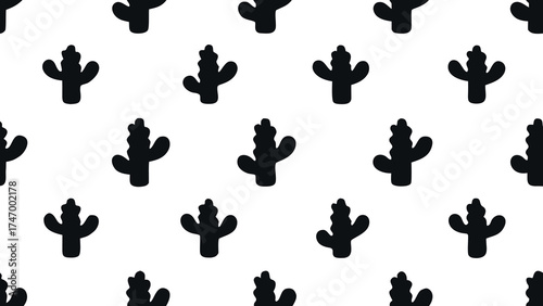 Black cactus silhouette pattern on white background