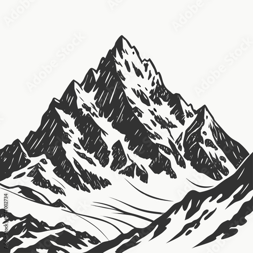 Black and white mountain range graphic peak summit