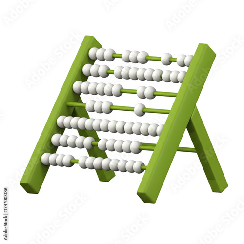 Abacus with green frame and white beads isolated on transparent background