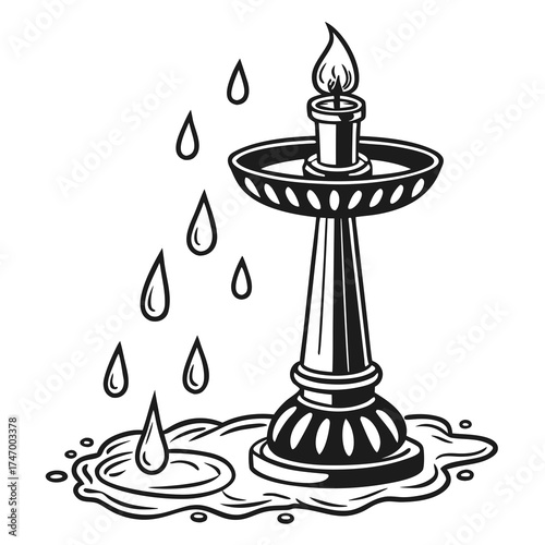 Black candle icon with dripping wax and puddles white