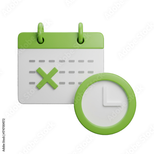 Calendar and clock isolated on transparent background, symbolizing time management