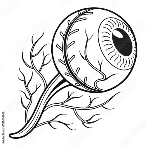Black outline eyeball with vein pattern graphic blood vessel