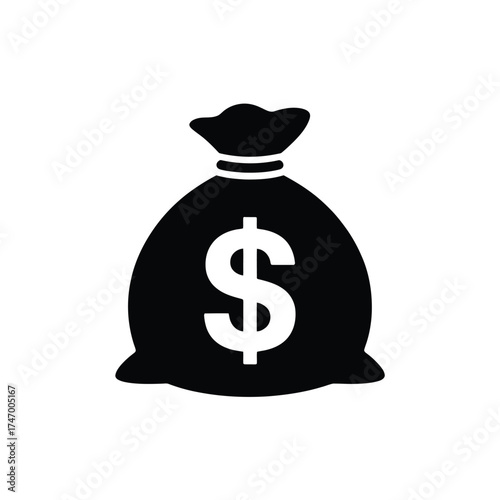 Black silhouette of a money bag with a dollar sign icon on white background