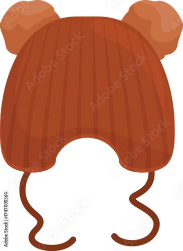 Warm and cozy brown knitted winter hat with earflaps and pompons, perfect for keeping children warm during cold weather