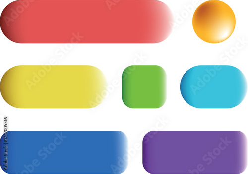 Colorful Glossy Web Button Icon Set – Square and Rectangle Blank Buttons, Shiny Glass Labels, Green Yellow Internet Stickers, Modern Symbol Template for Website UI Design Vector Illustration