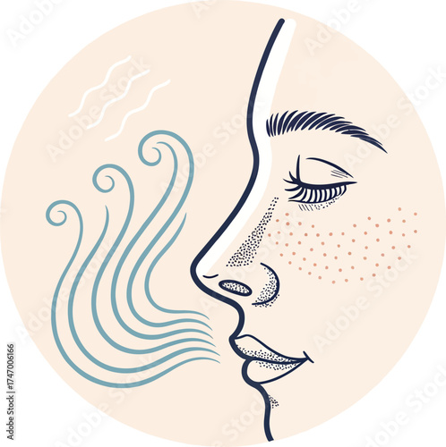 Portrait of the girl, a woman with beauty and fashionable lips, eyes, and hair, is a vector illustration of a person's head in silhouette and profile sketch art design with a black line drawing style 