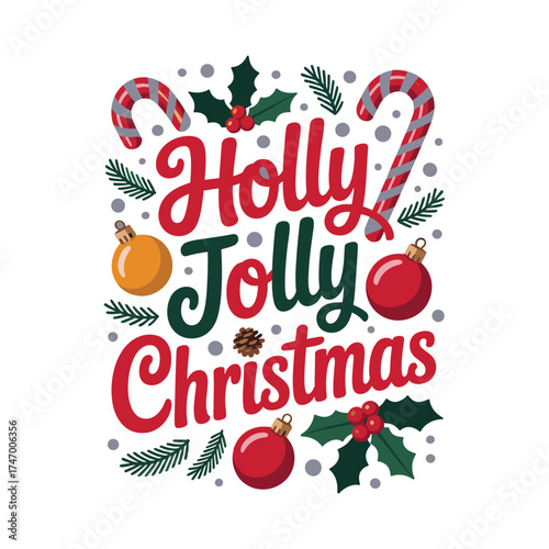 Holly jolly christmas typography design festive seasonal holiday celebration graphic
