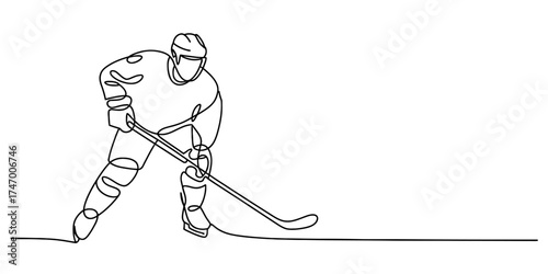 Dynamic continuous line drawing of a hockey player in action vector