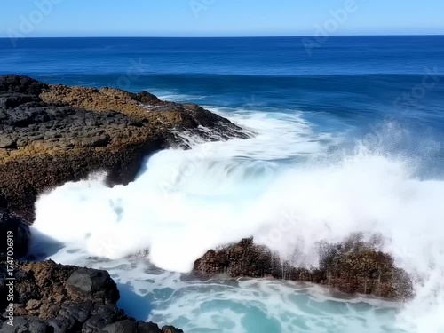 Captivating ocean waves crashing against rugged coastline rocks scenic seascape beauty
