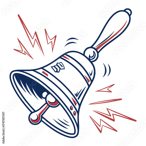 Blue and red sleigh bell ringing with sound waves noise