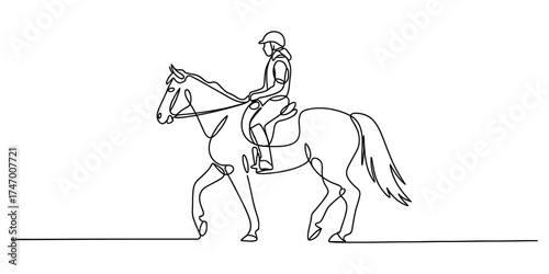 Single line equestrian art capturing a horse and rider in motion vector