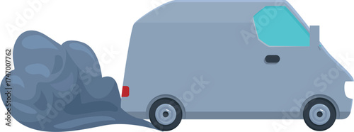 Gray delivery van polluting the atmosphere with combustion emissions