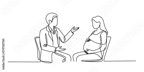Continuous line drawing of a doctor consultating a pregnant woman vector