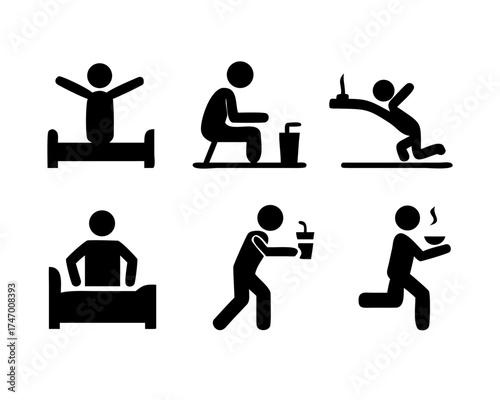 Various stick figures performing daily routines