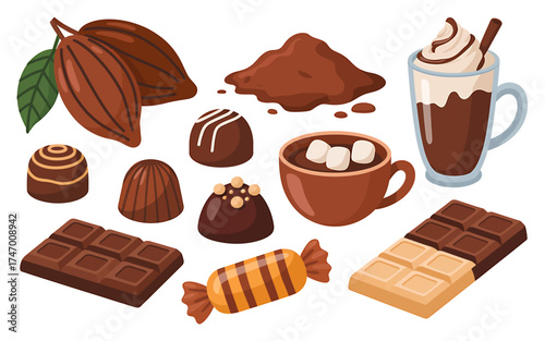 Delicious Assortment of Chocolate Treats Featuring Cocoa Beans Powder Truffles Bars Hot Chocolate and Candy