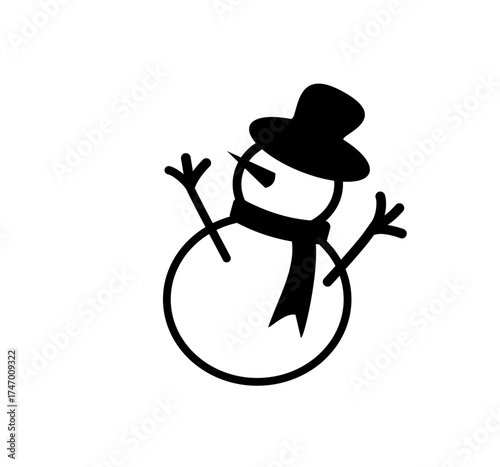 Simple snowman line art with scarf and hat, cute minimal winter character symbolizing Christmas and holiday happiness.ตค