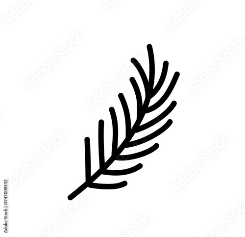 Pine leaf branch line art, minimal botanical Christmas element, elegant natural design for winter or festive projects.