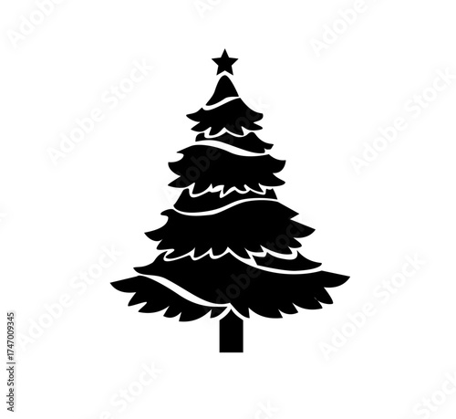 Minimal Christmas tree silhouette, elegant line art pine tree representing holiday spirit and winter celebration.