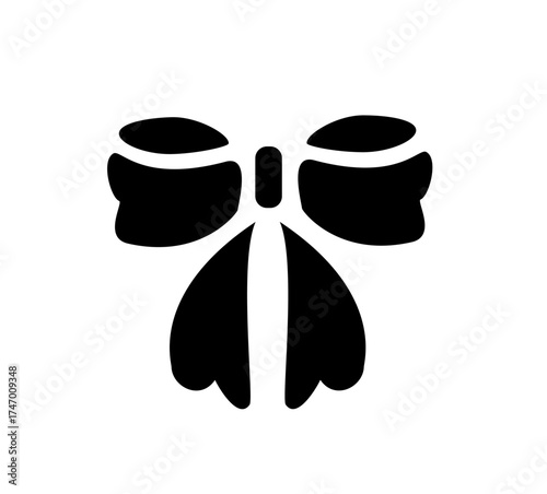 Bold Christmas ribbon bow line art, minimalist festive decoration symbol for wrapping gifts or holiday design elements.