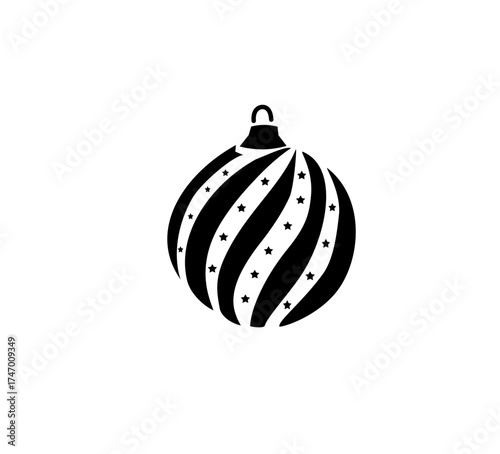 Minimal line art Christmas ornament ball with stripe pattern, elegant festive decoration for holiday greeting cards and gift tags.
