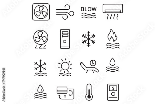Air Conditioning and Climate Control Line Icons Set