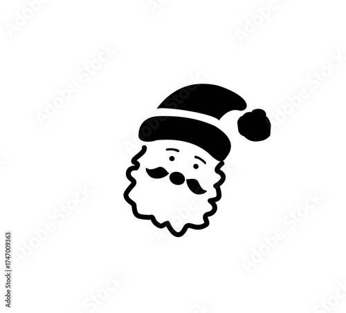Simple Santa Claus face line art, minimalist Christmas character design, festive icon for winter celebration and holiday decoration.