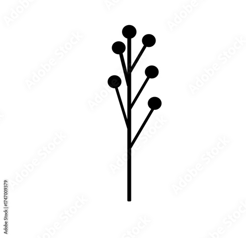 Elegant hand-drawn berry twig, minimalist Christmas botanical line art, winter branch element for greeting cards and seasonal design.
