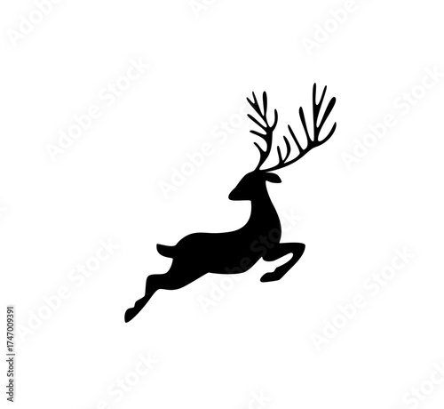 Minimalist silhouette reindeer line art, elegant Christmas animal illustration symbolizing joy and winter celebration.