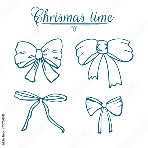 A simple collection of hand-drawn bows. Bows for decoration.