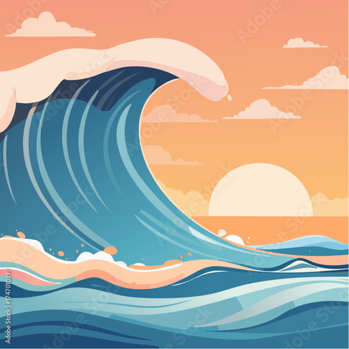 Ocean wave sunset sky tranquil seascape