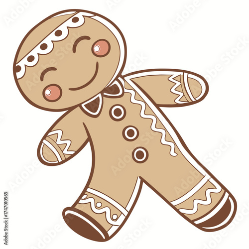 Cute gingerbread man with white icing and pink cheeks