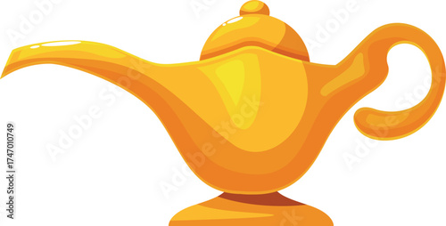 Shiny golden magic lamp from arabian nights tales waiting to be rubbed