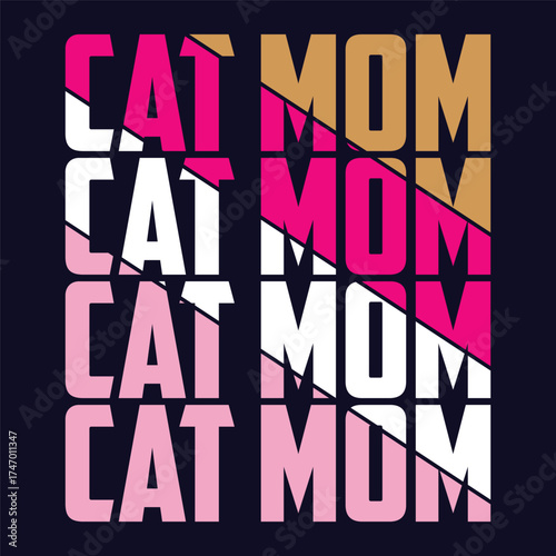Cute white cat graphic on a black t shirt with cat mom text