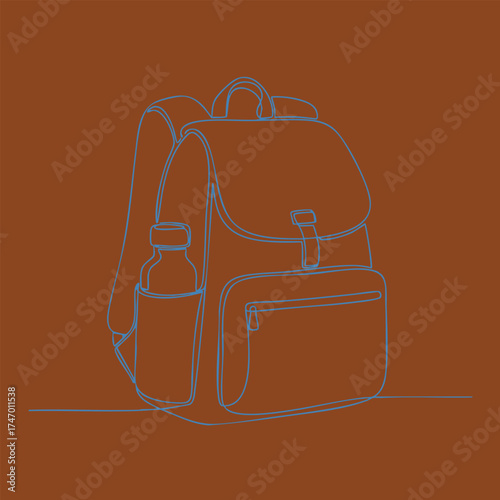 Stylized outline of a backpack with water bottle holder on a solid emphasizing travel and outdoor gear
