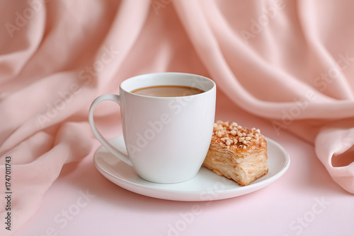 Watercolor Coffee and Apple Strudel Holiday Scene