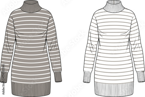 fashion, apparel, garment, clothing, knitwear, sweater, pullover, jumper, illustration, sketch, vector, design, template, outline, pattern, textile, fabric, turtleneck, striped, ribbed, cuffs