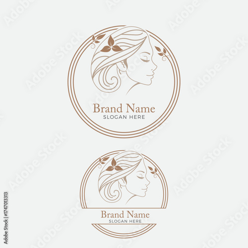 Beauty saloon, Elegant woman s profile logo design with floral accents