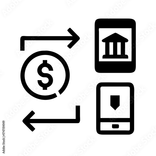 Icon depicting money transfer and mobile banking transactions