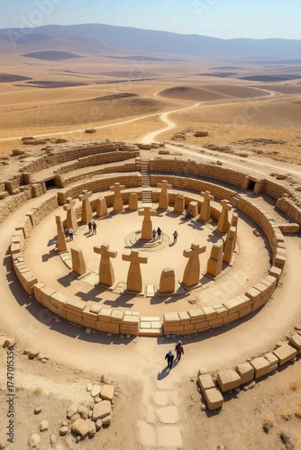Discover the ancient site of Göbeklitepe with its mysterious T-shaped pillars and unique circular structures in Turkey, perfect for travel and history concepts