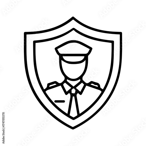 Vector art of line art icon of a police officer inside a shield, symbolizing security and protection