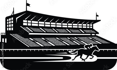 Horse racing at the track in monochrome style