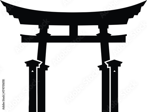 Torii gate silhouette Japanese traditional architecture symbol