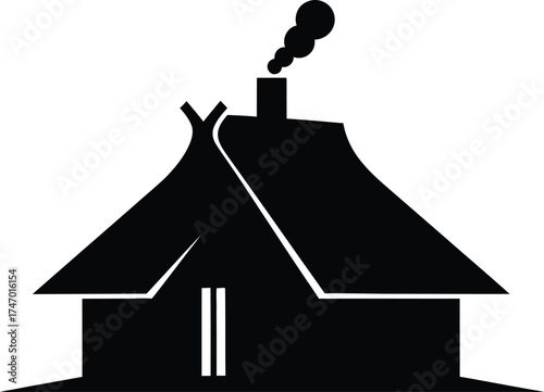 Traditional hut black and white vector illustration