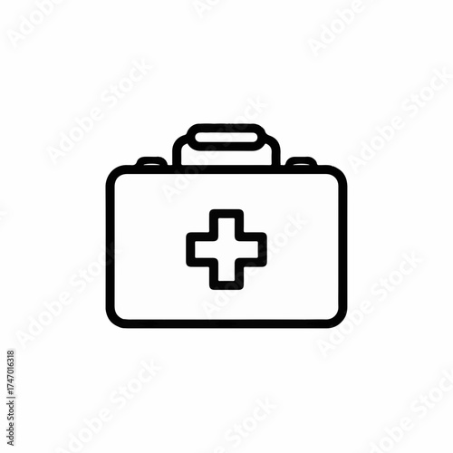 Simple medical first aid kit icon with a plus symbol for emergency care and health.