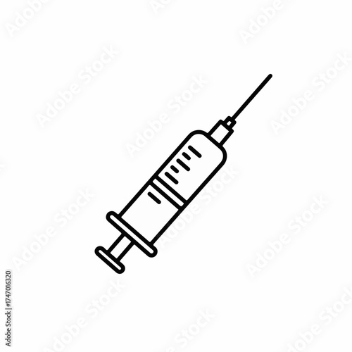 Simple outline illustration of a medical syringe with needle and measurement markings.