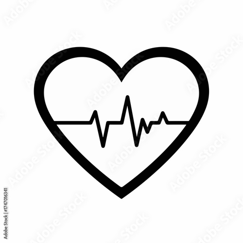 Iconic heart symbol with a pulsating electrocardiogram line, representing health and life.