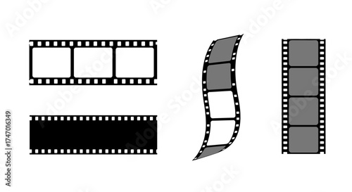 Illustration of various film strips and frames in black and gray
