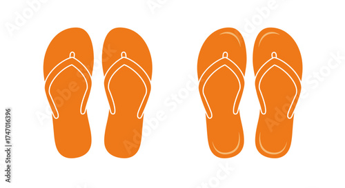 A simple illustration of four orange flip flops arranged in two rows