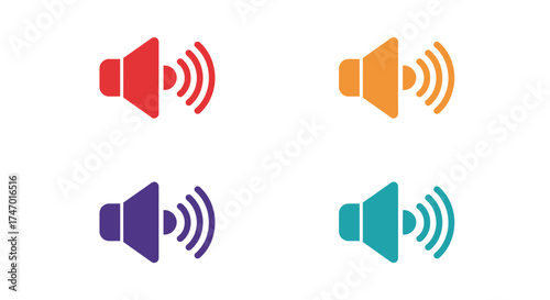 Colorful speaker icons represent sound volume control and audio settings