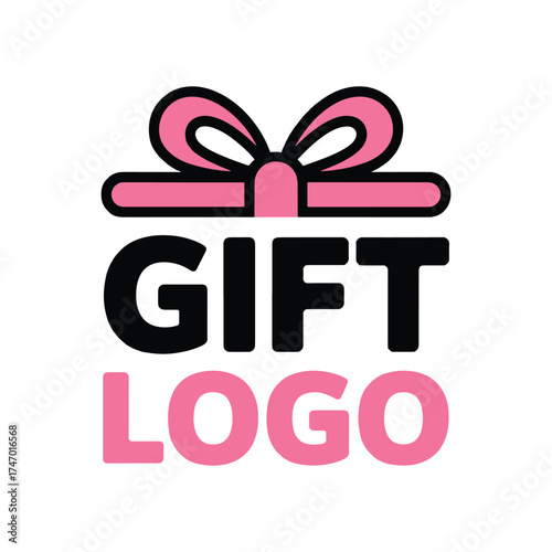 Pink and black gift box logo with text G I F T L O G O present ribbon